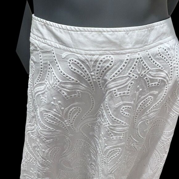J. Mclaughlin Womens Cotton Eyelet Long A-Line Skirt White Size 8 Lined - Picture 7 of 13